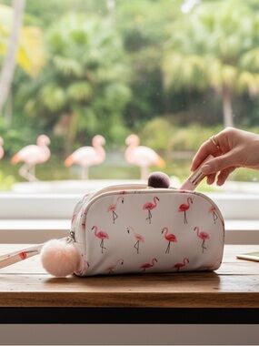 Flamingo Print Wristlet Pouch - Pink